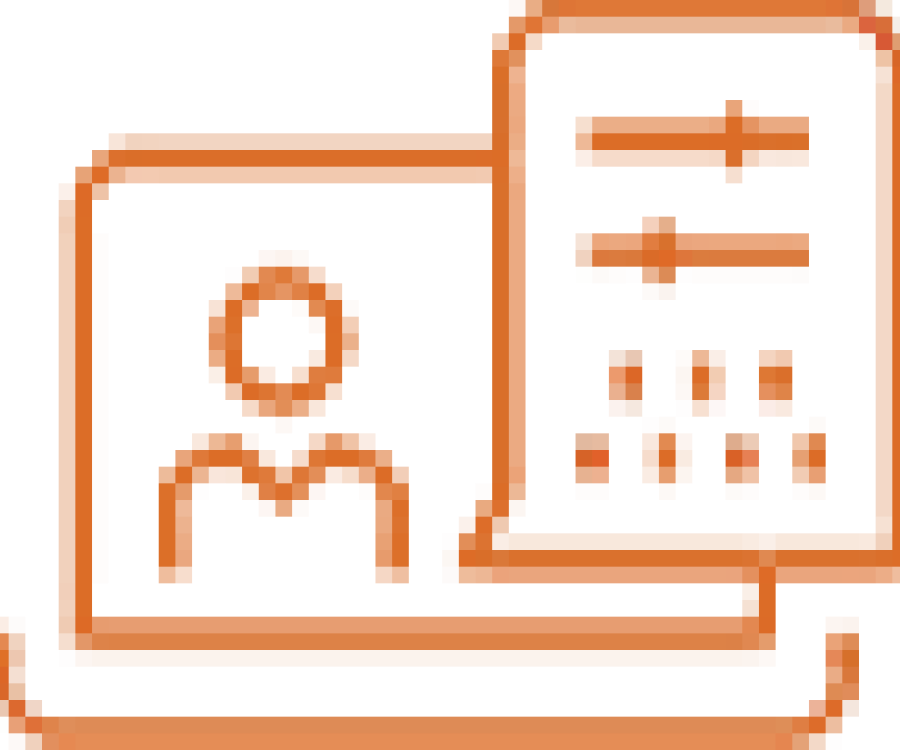 icon depicting a laptop with a person on the display with a report hovering in the top right corner