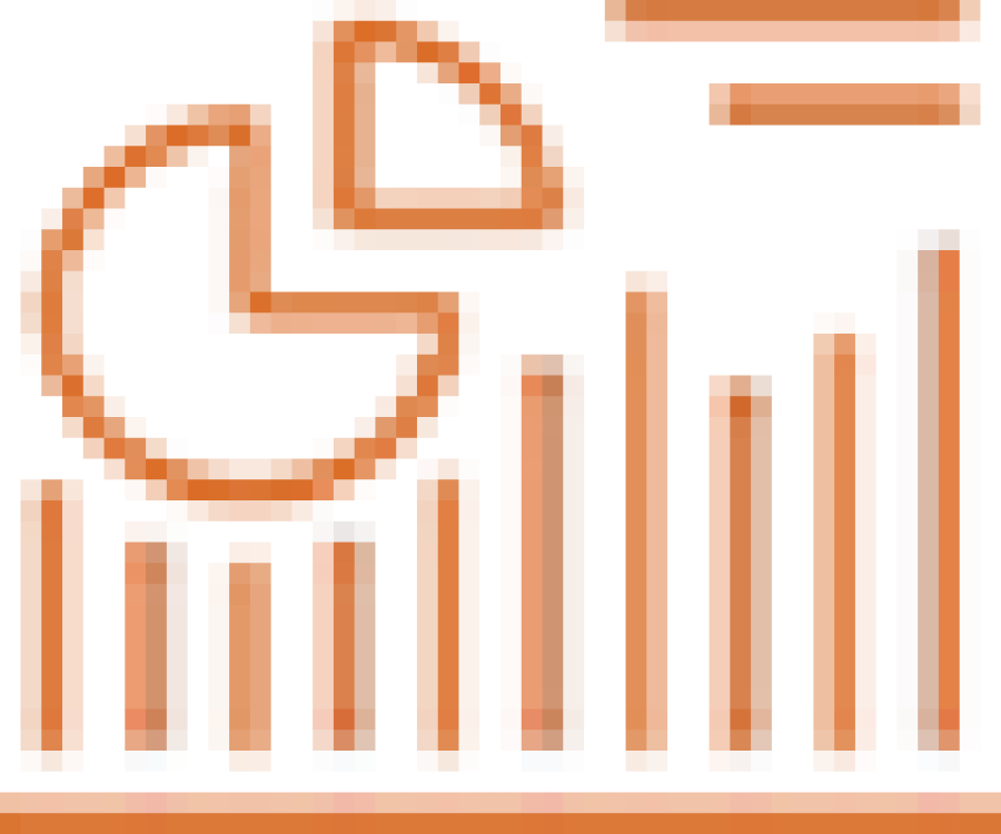 Icon depicting a bar graph, text and pie chart